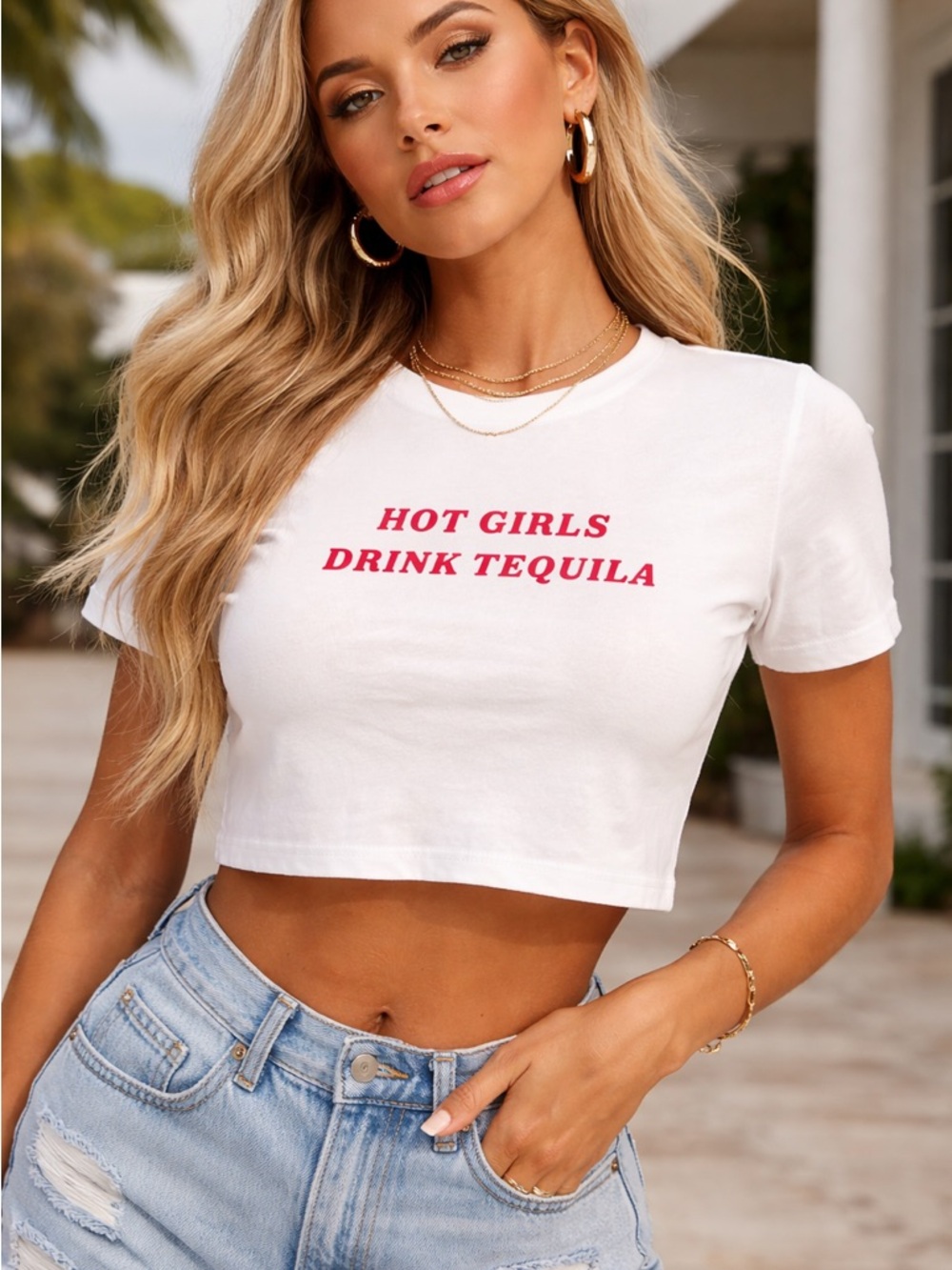 SHEIN White Crop Tee with Pink Slogan